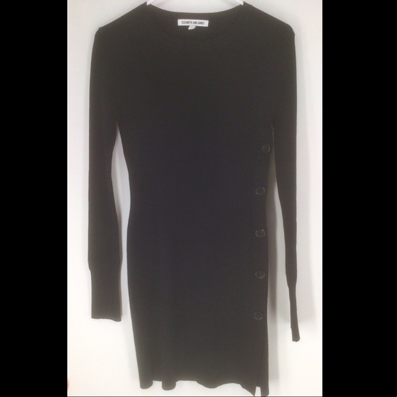 Elizabeth and James Elmira Button Up Side Slit Small Black Sweater Dress - Picture 10 of 13